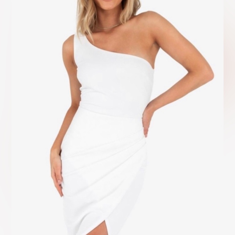 KITTENISH Harper One Shoulder White Midi Dress Size XS